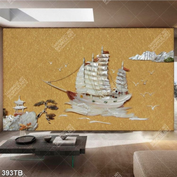 Tranh kim tiền chiếc thuyền giả ngọc trang trí nội thất in kính