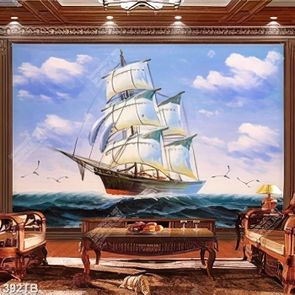 Tranh sơn dầu chiếc thuyền lướt trên sóng gió nghệ thuật in uv