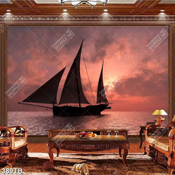 Tranh thuyền trên biển decor phòng khách file psd