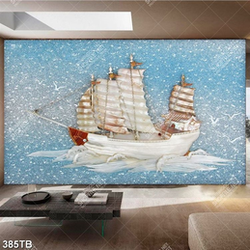 Tranh 3D thuyền buồm đá giả ngọc đẹp nghệ thuật
