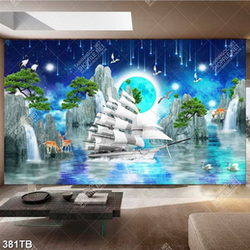 Tranh ghép 3D thuyền bưồm dưới ánh trăng