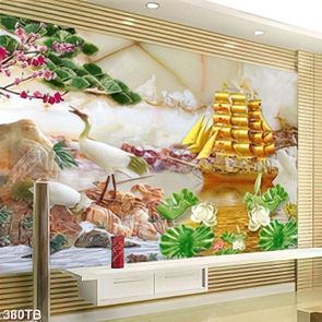 Tranh giả ngọc thuyền vàng trang trí phòng khách chất lượng cao