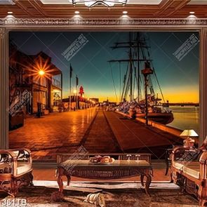 Tranh trang trí tường cảng biển về đêm