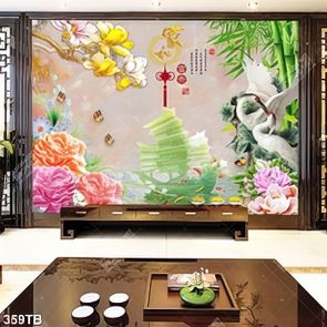 Tranh giả ngọc thuyền rồng và hoa mộc lan in kính decor tường