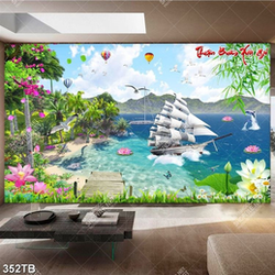 Tranh thuận buồm xuôi gió thuyền buồm vươn khơi in kính