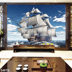 Tranh thuyền lớn vượt con sóng dữ trang trí tường