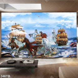 Tranh thư pháp đàn ngựa và thuyền vượt sóng