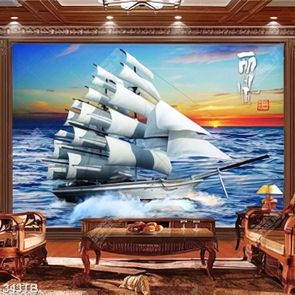 Tranh thư pháp thuyền buồm trên biển file gốc