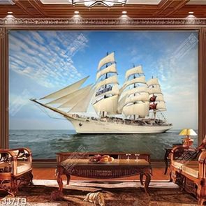 Tranh con thuyền lớn trên biển file gốc