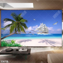 Tranh đại dương thuyền buồm và cá heo chất lượng cao