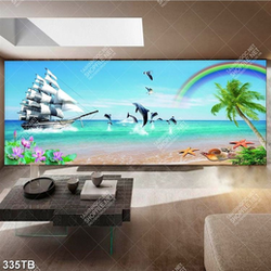 Tranh thuận bồm xuôi gió khổ ngang in kính