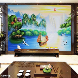 Tranh sơn dầu sông nước và thuyền buồm file psd