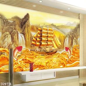 Tranh ghép kim tiền thuyền vược thác nước vàng đẹp nhất