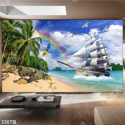 Tranh biển thuyền buồm bên bãi đá chất lượng cao