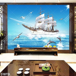 Tranh đại dương thuyền buồm vượt biển in kinh