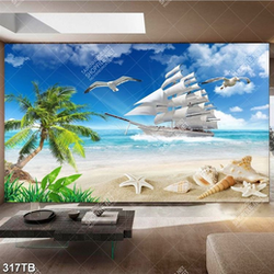 Tranh thuận buồm chim hải âu và thuyền trắng chất lượng cao