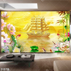Tranh đá giả ngọc thuyền trên biển vàng in uv Tranh đá giả ngọc thuyền trên biển vàng in uv