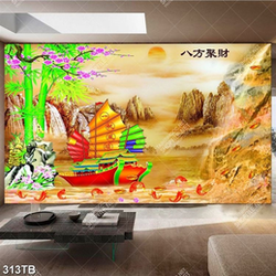 Tranh kim tiền thuyền buồm trên dòng thác đẹp nhất