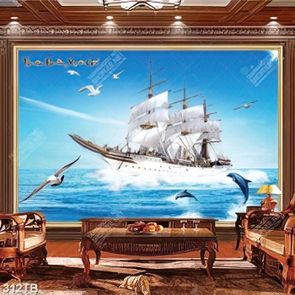 Tranh thuận buồm thuyền lớn vượt đại dương in uv