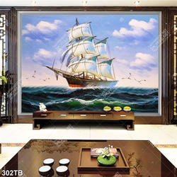 Tranh thuận buồm xuôi gió thuyền buồm vượt sóng lớn