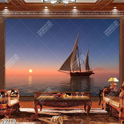 Tranh con thuyền trên biển in uv