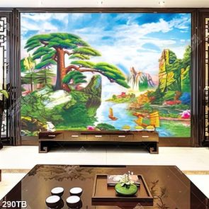 Tranh sơn dầu thuyền buồm trên sông