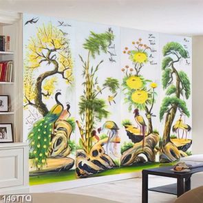 Tranh tứ quý in uv 4 tấm tùng cúc trúc mai treo tường