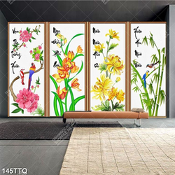 Tranh tứ quý phong thủy những chú vẹt bên ngàn hoa