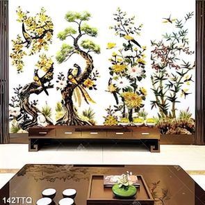 Tranh tứ quý in 3d những chú chim ri trên cành hoa