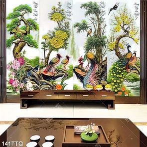 Tranh tứ quý nghệ thuật đôi chim uyên ương bên hoa