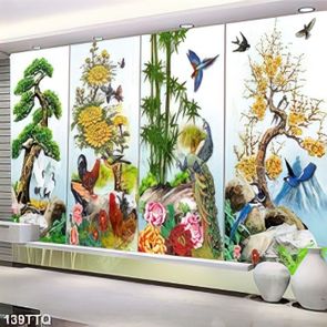 Tranh tứ quý psd cây tùng,cúc,trúc,mai phong thủy