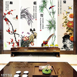 Tranh tứ quý in uv những chú chim đậu trên cành hoa