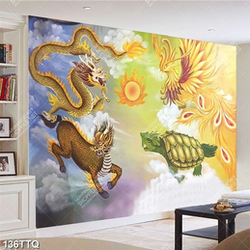 Tranh tứ quý phong thủy tứ linh tranh mặt trời psd