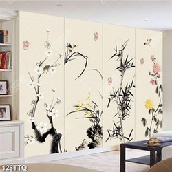 Tranh tứ quý in uv đào lan trúc cúc tranh thủy mạc