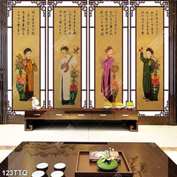 Tranh tứ quý treo tường chân dung bốn cô đào hát