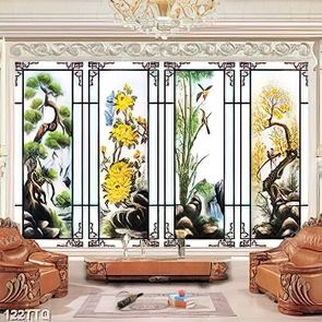 Tranh tứ quý in uv 4 tấm tùng cúc trúc mai treo tường