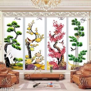 Tranh tứ quý in 3d những chú chim trên cành hoa đào