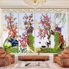 Tranh tứ quý nghệ thuật chim hạc trắng bên chim công