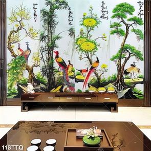 Tranh tứ quý in uv những chú chim công xinh đẹp