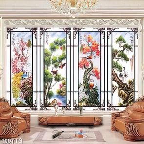 Tranh tứ quý in 3d đôi chim công trên những cành hoa