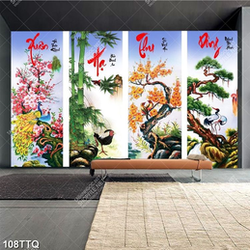 Tranh tứ quý nghệ thuật tùng mai trúc đào bên chim hạc