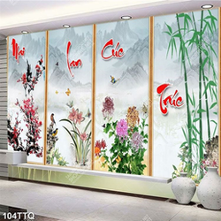 Tranh tứ quý in uv những ngọn núi bên mai lan cúc trúc