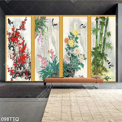 Tranh tứ quý in uv 4 tấm mai,lan,cúc,trúc treo tường