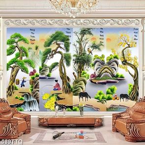 Tranh tứ quý in uv cảnh đồng quê trải qua bốn mùa