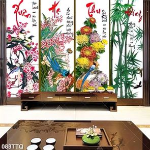 Tranh tứ quý phong thủy bốn loại cây của bốn mùa