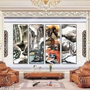 Tranh tứ quý in tường phong cảnh thác núi bên núi