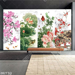 Tranh tứ quý psd mộc lan,sen,mẫu đơn và đào