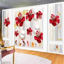 Tranh phào chỉ dán tường những bông hoa dâm bụt trên sông