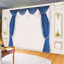 Tranh phào chỉ 5d màn rèm xanh trên bức tường trắng tinh