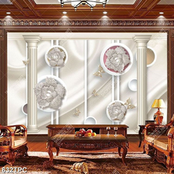 Tranh phào chỉ dán tường bông hoa giả ngọc trên nền lụa 3d